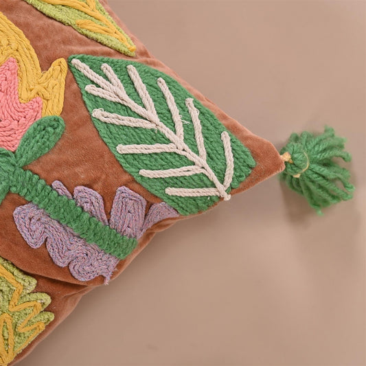Velvet Embroidered floral cushion cover
