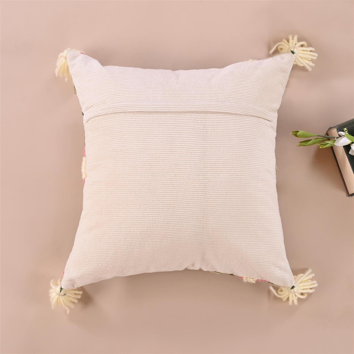 Green embroidered cushion cover