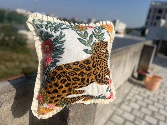 Animal embroidered cushion cover
