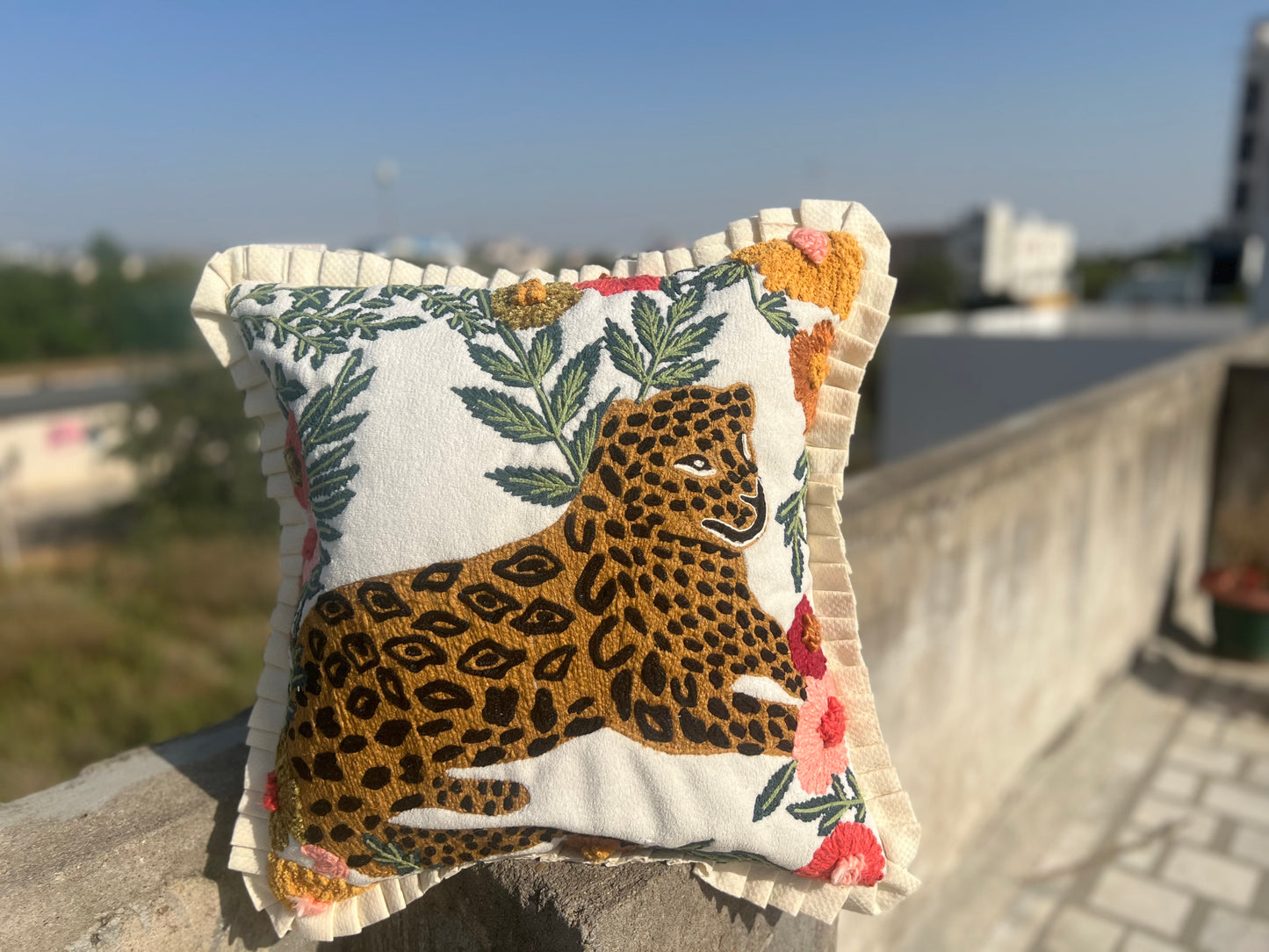 Animal embroidered cushion cover