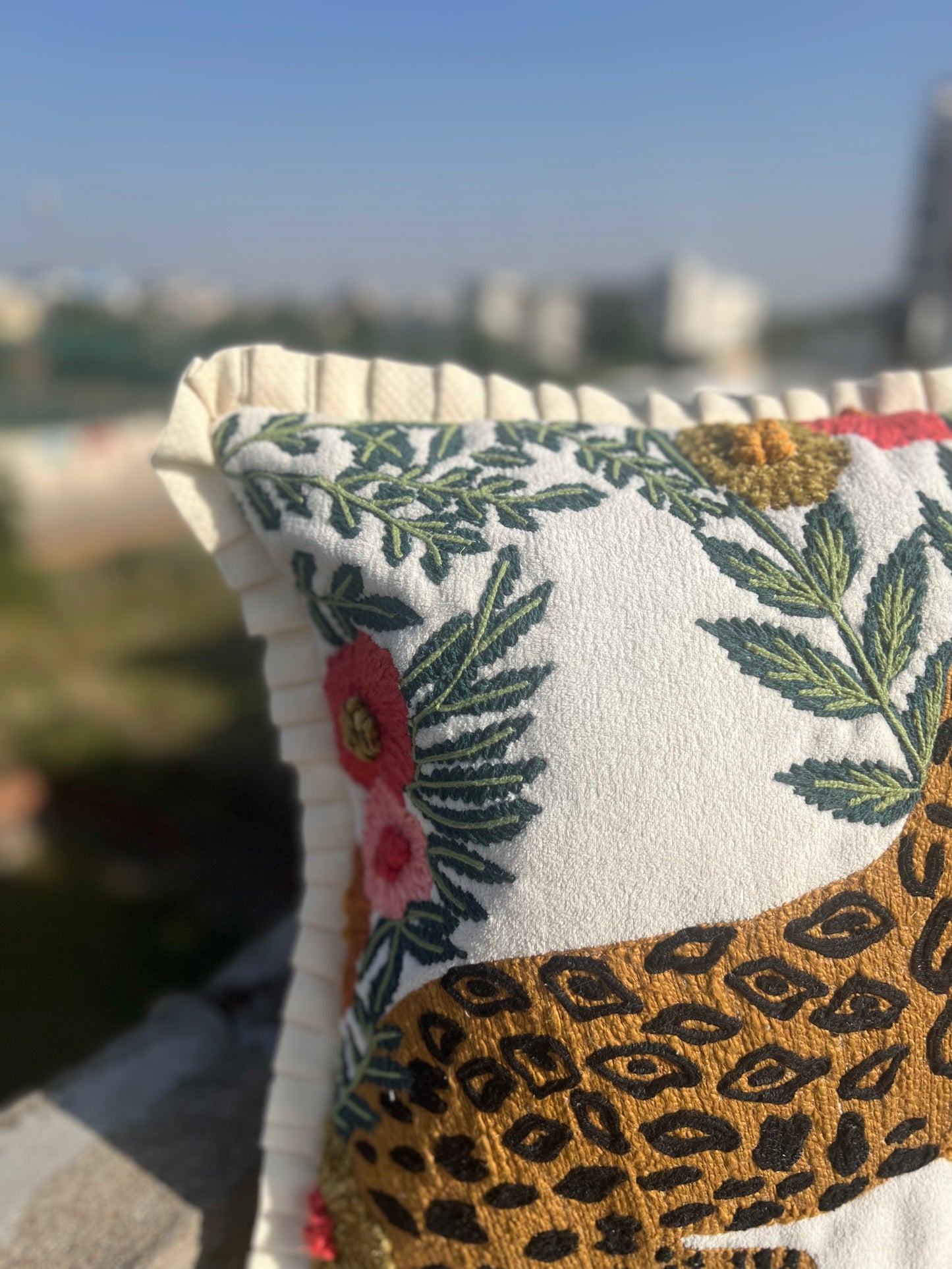 Animal embroidered cushion cover