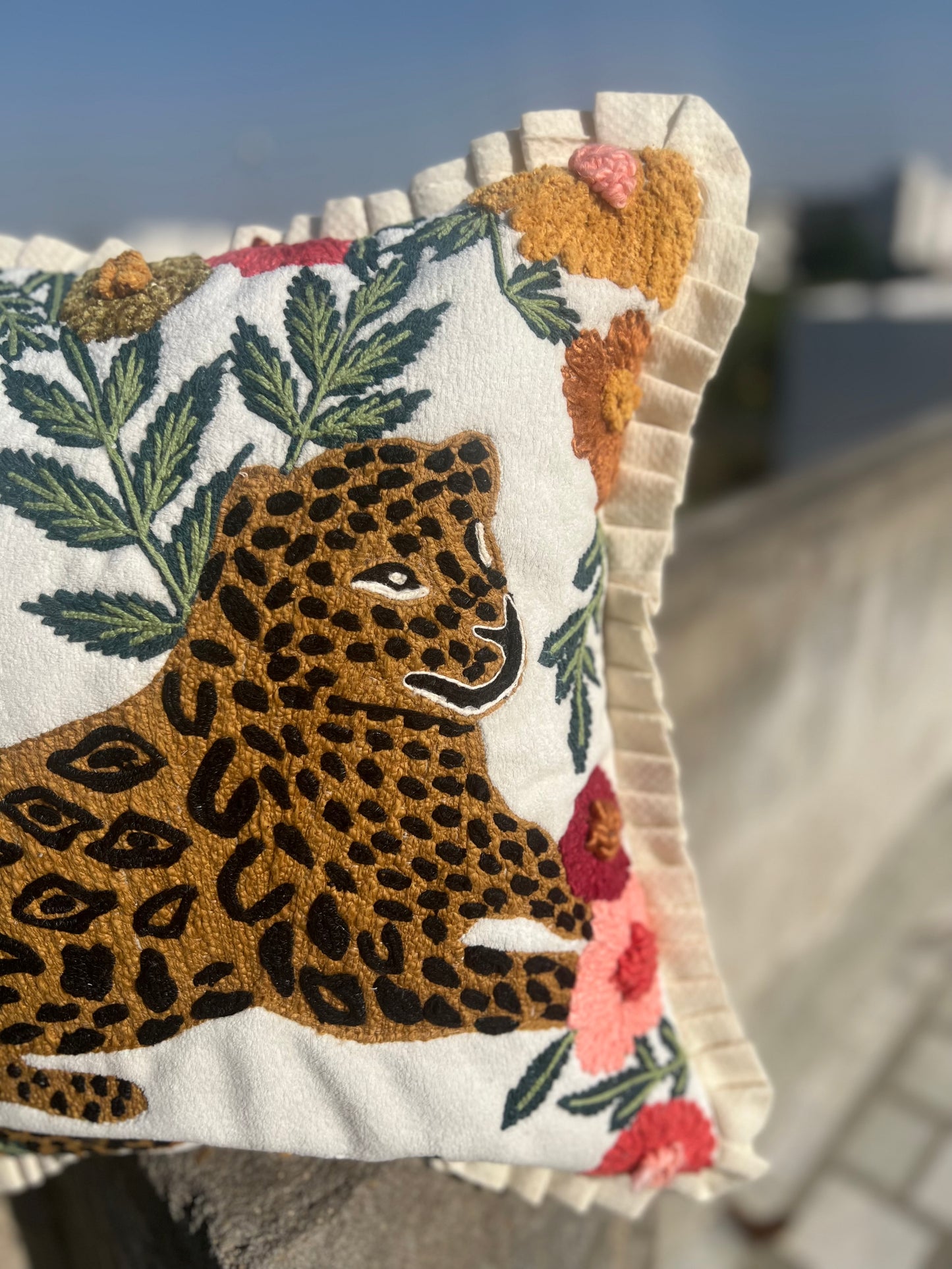 Animal embroidered cushion cover