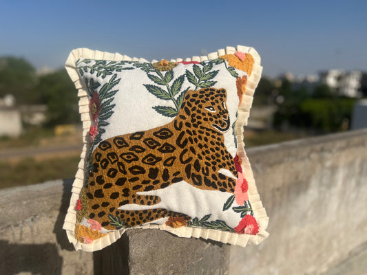 Animal embroidered cushion cover