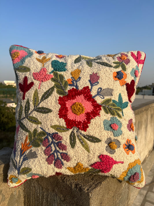 Colorful embroidered cushion cover