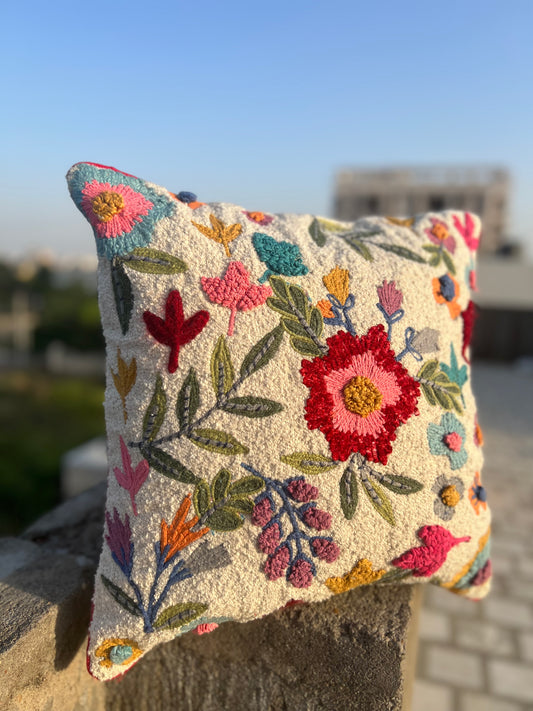 Colorful embroidered cushion cover