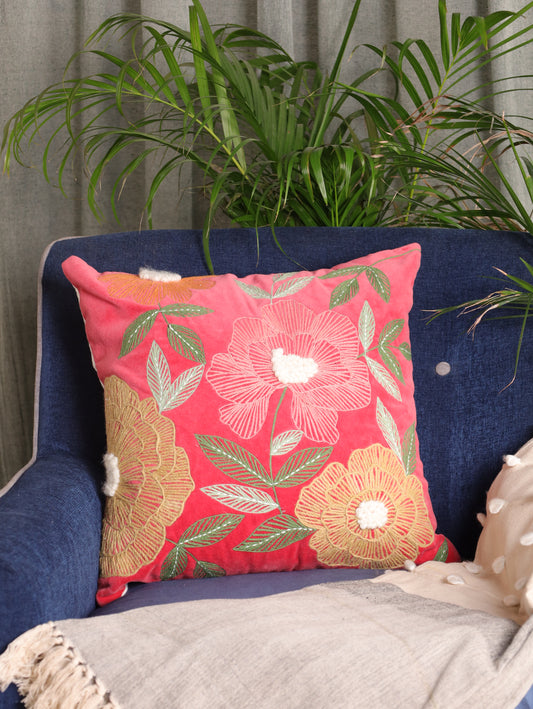 Rose Embroidered cushion cover