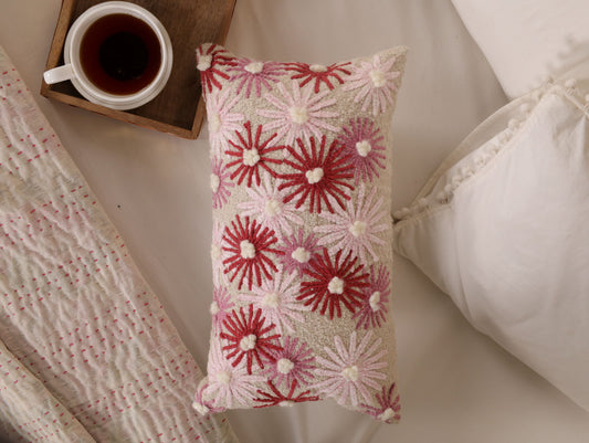 Red flower embordered cushion