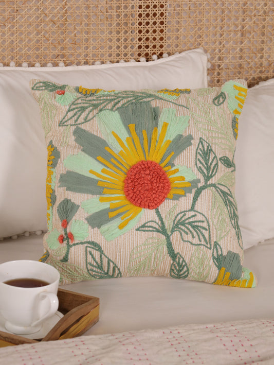 Floral embroidered cushion cover