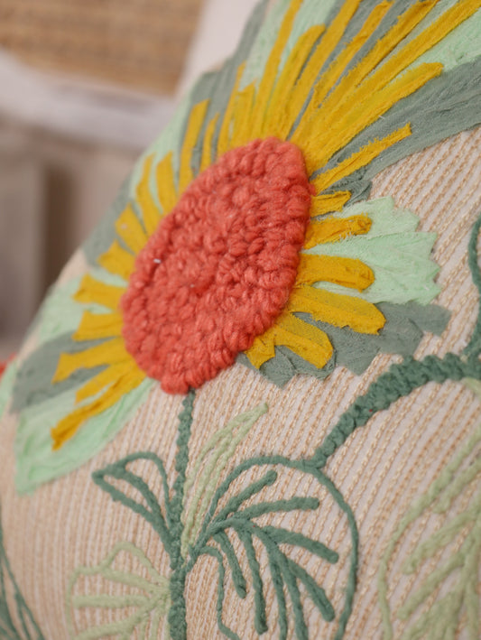 Floral embroidered cushion cover