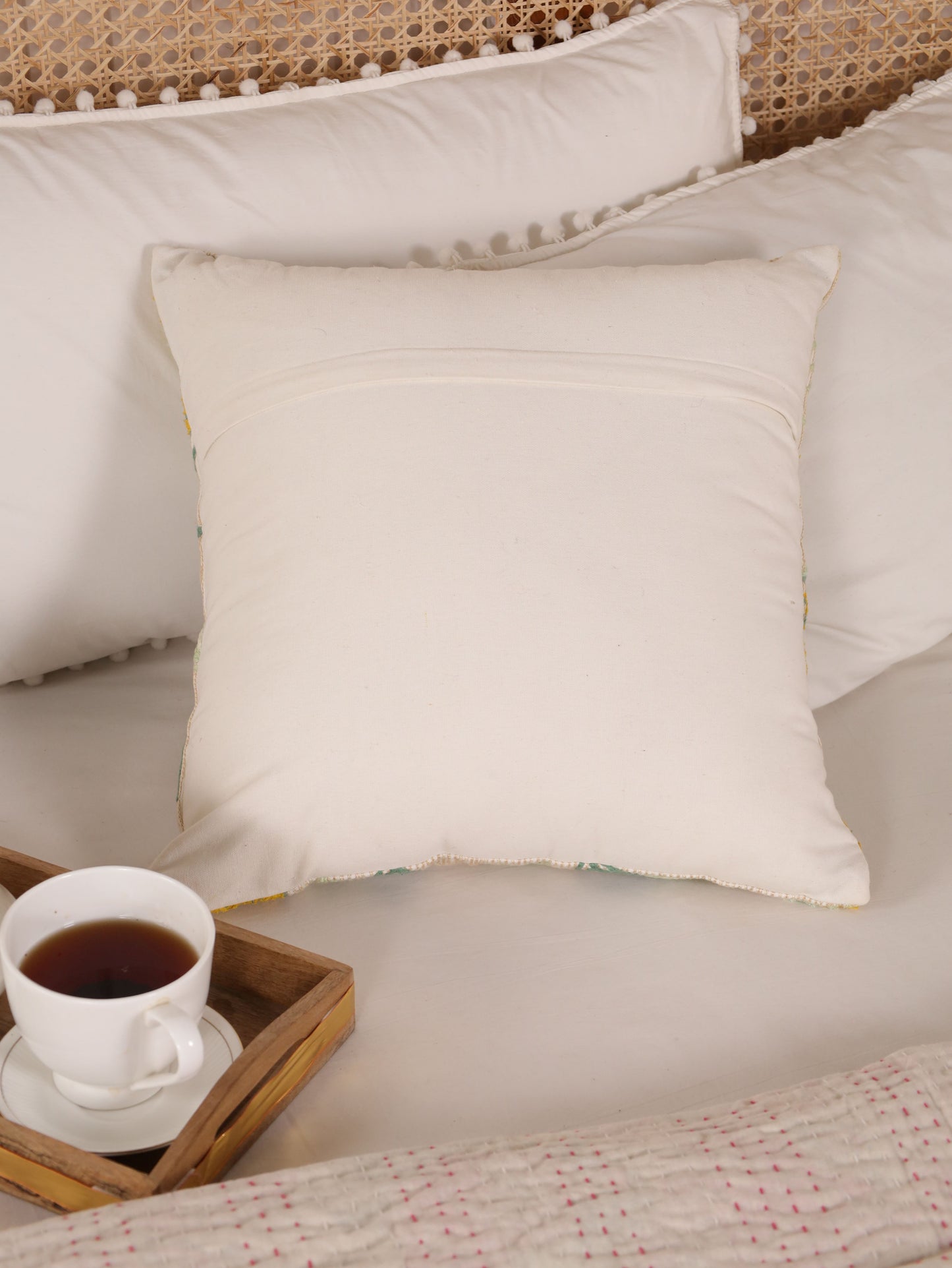 Floral embroidered cushion cover