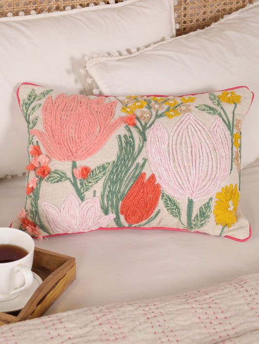 Lotus embroidered cushion cover