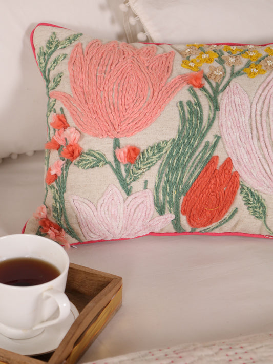 Lotus embroidered cushion cover