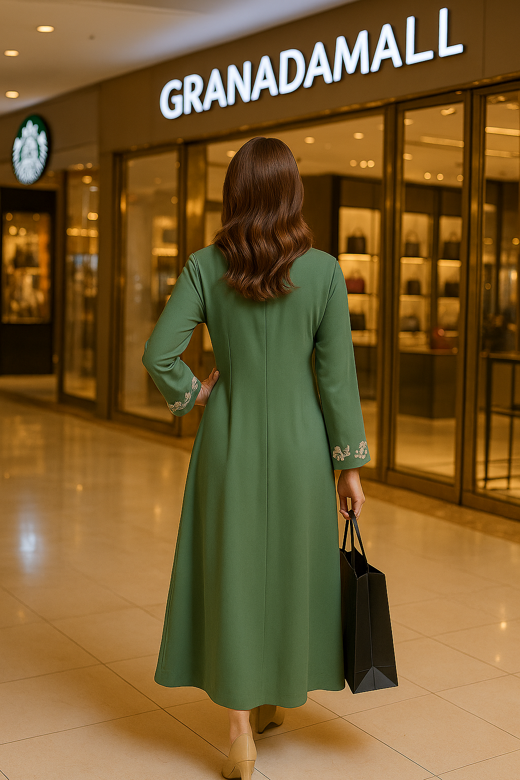 Green Floral Embroidered A-line Maxi Dress