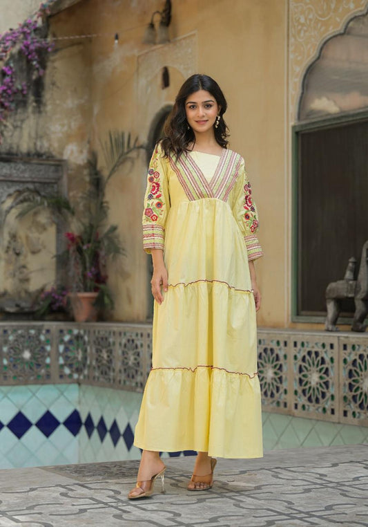 Beautiful Yellow Tiered Maxi Dress