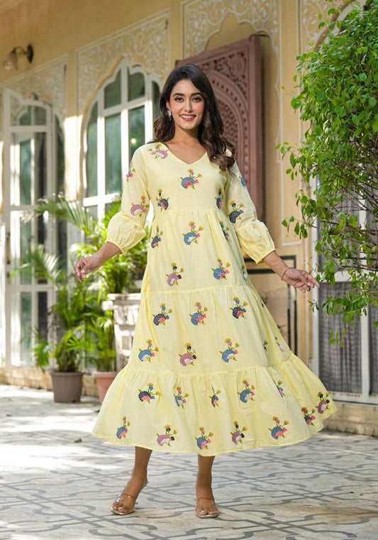 Beautiful Tiered Dress with embroidered flowers