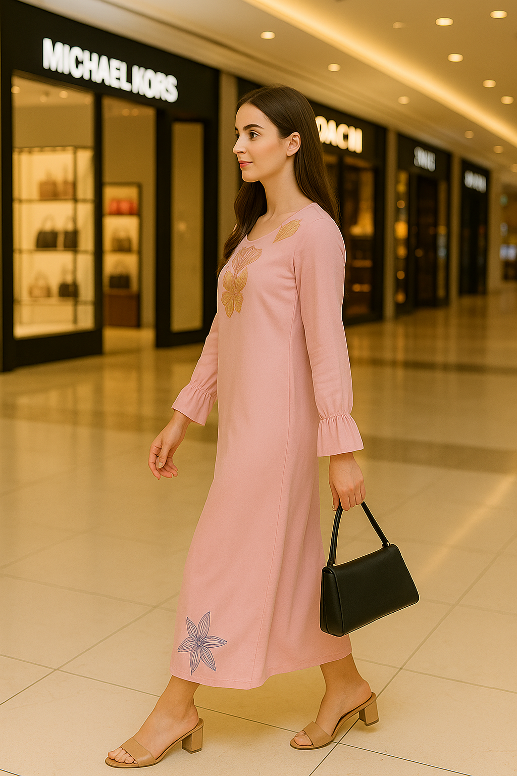Beautiful Pink A-Line Dress with Embroidered floral Design