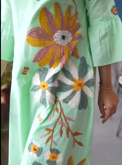 Beautiful Nature inspired A-Line dress with Ruffle sleeves
