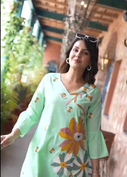 Beautiful Nature inspired A-Line dress with Ruffle sleeves