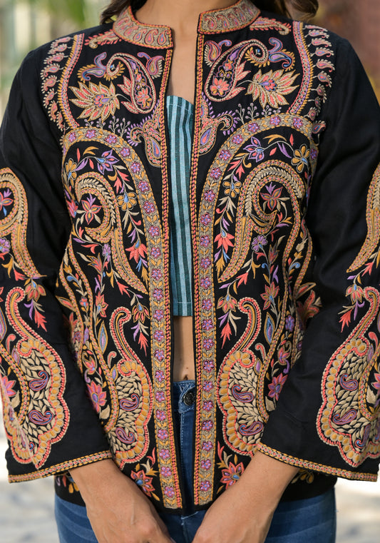 MUGHAL INSPIRED EMBROIDERED BLACK JACKET