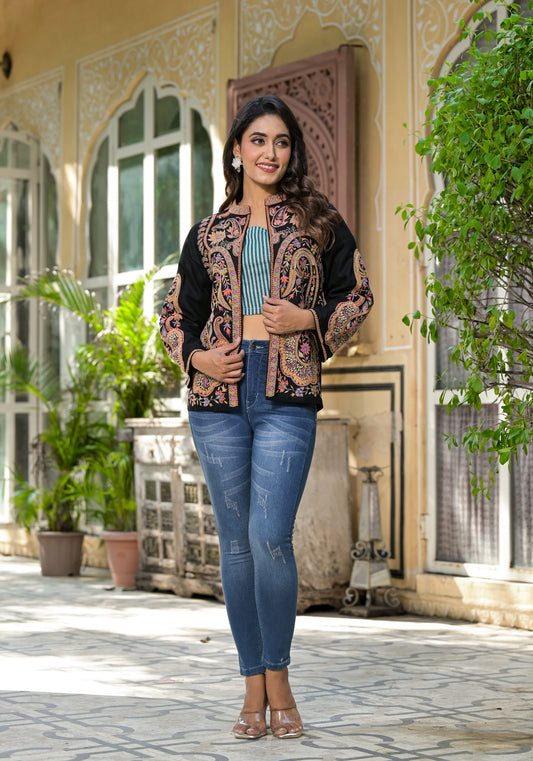 MUGHAL INSPIRED EMBROIDERED BLACK JACKET