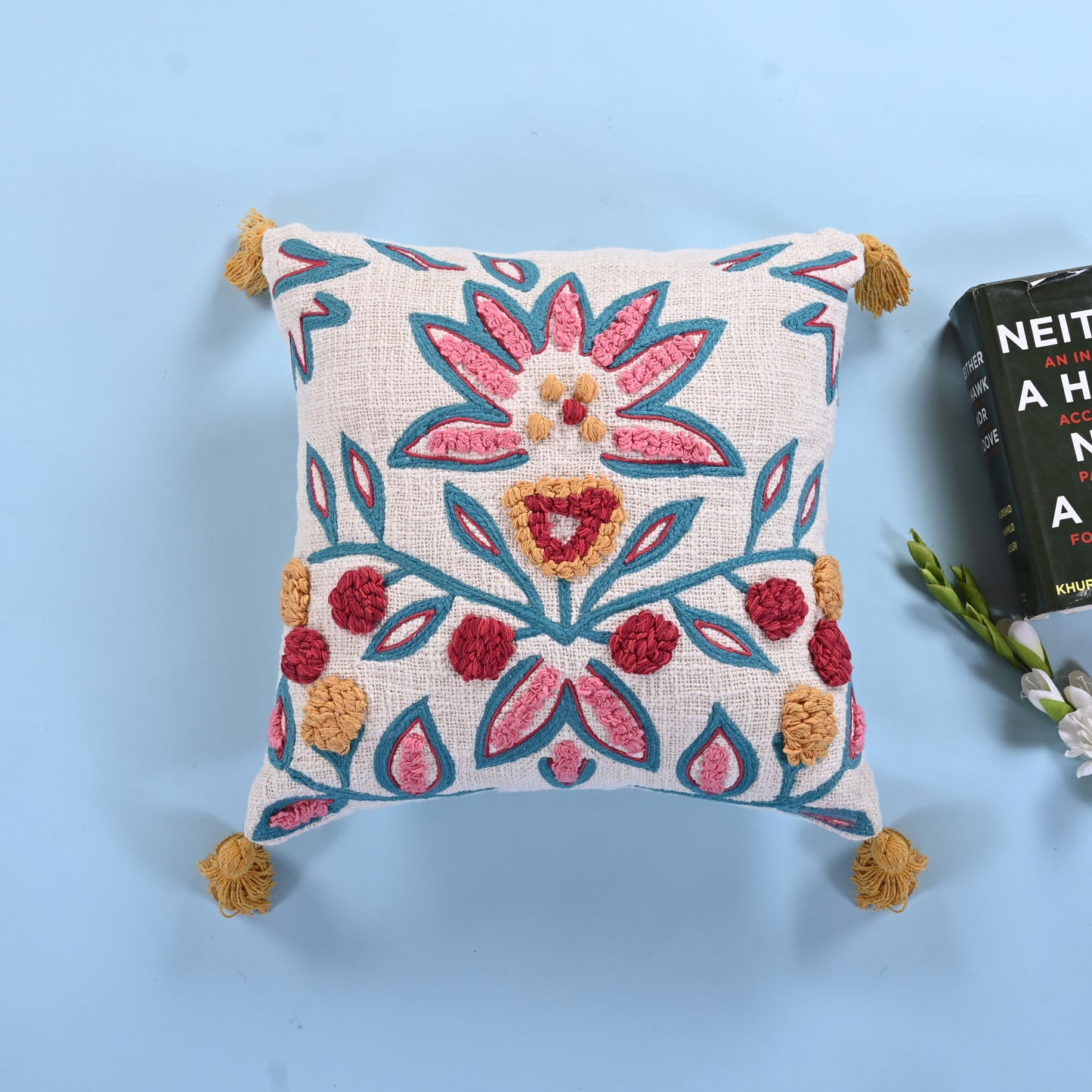Floral Embroidered Cushion Cover