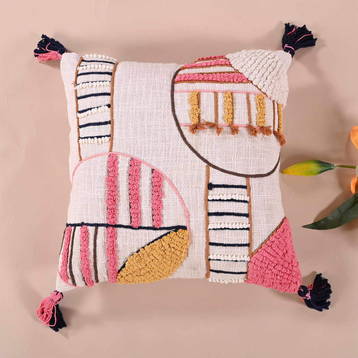 Abstract Embroidered Cushion Cover