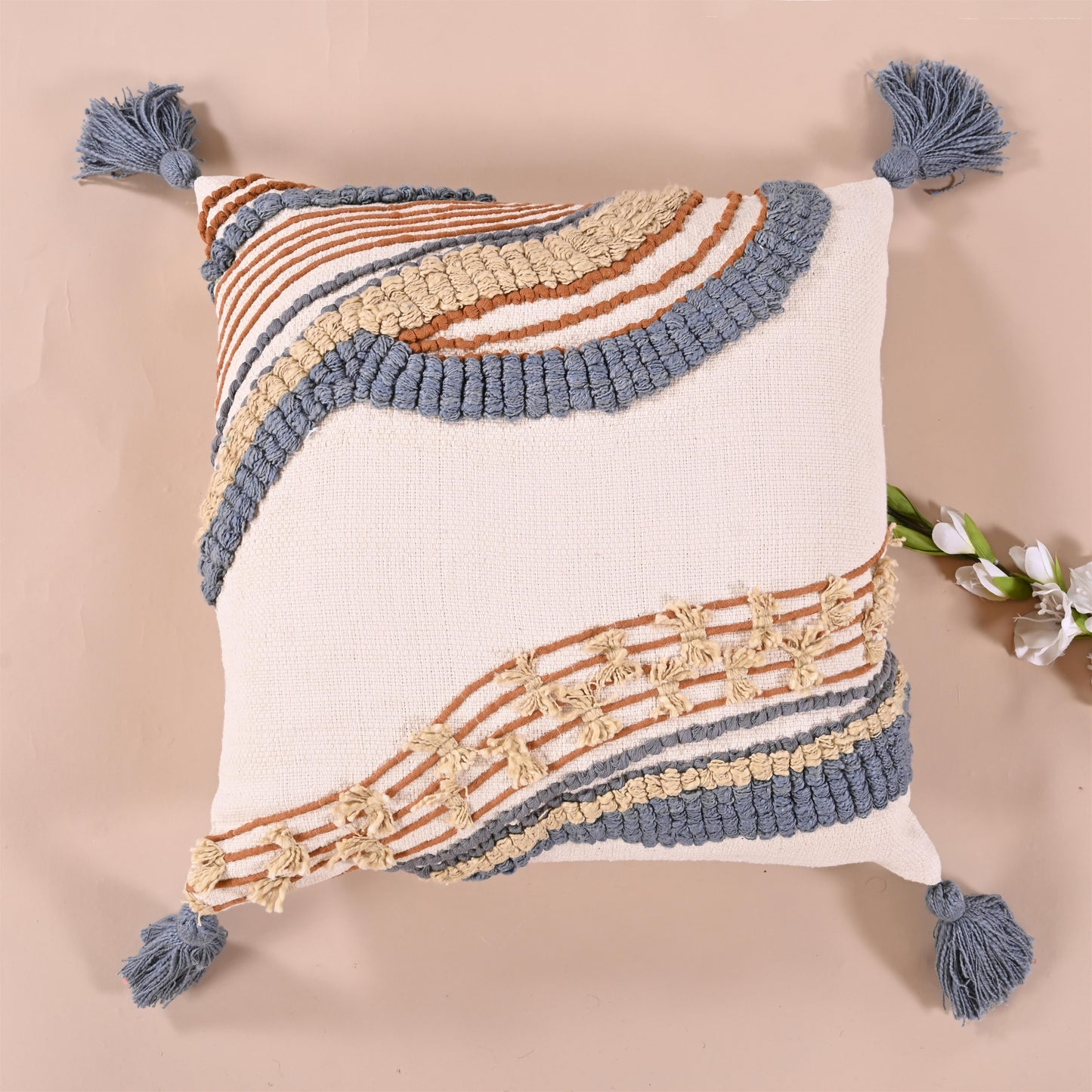 Wavy Embroidered Cushion Cover