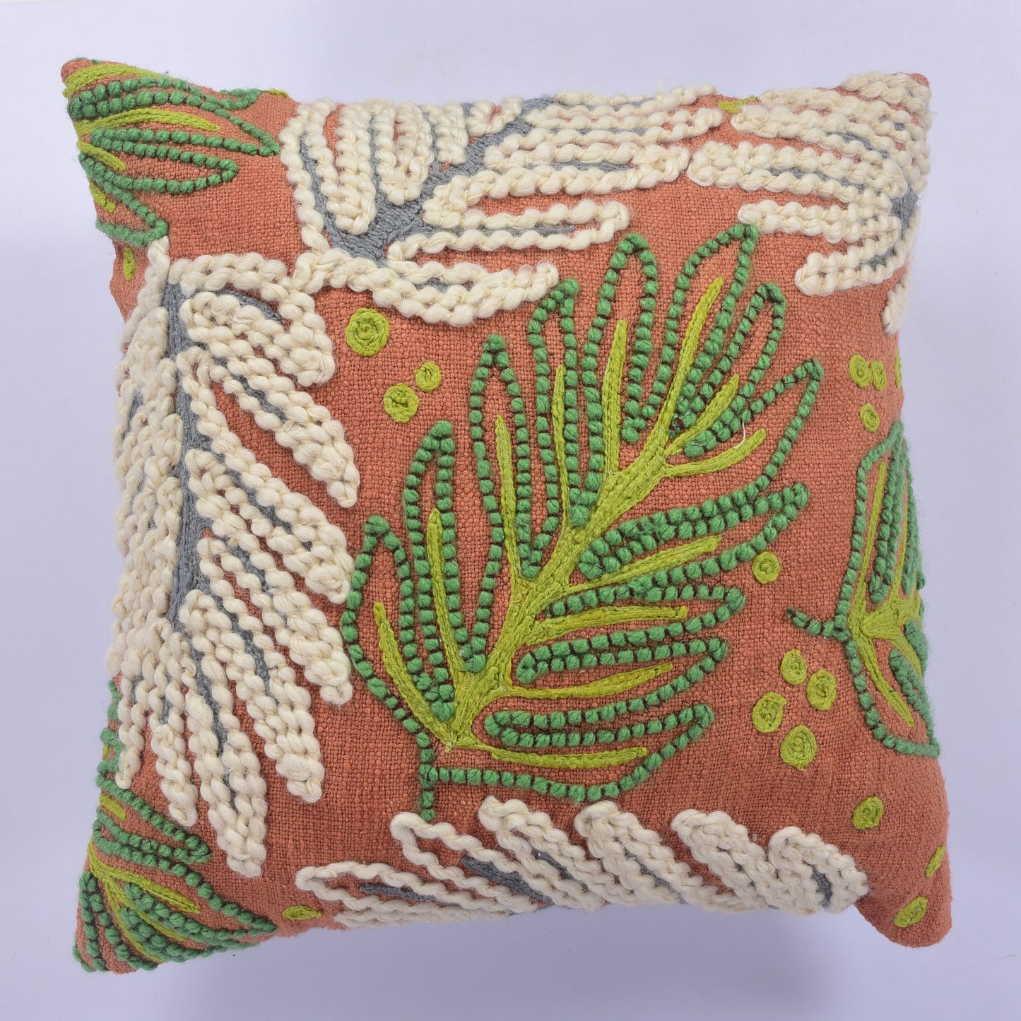 Leaf Embroidered Cushion Cover