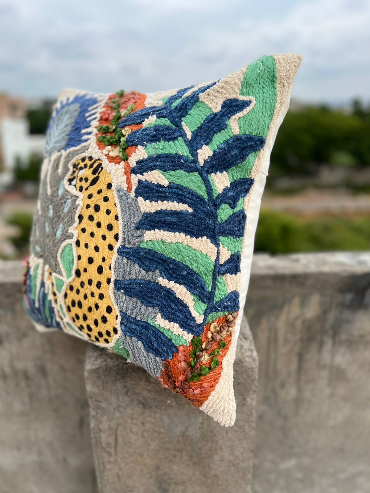 Animal embroidered cushion cover