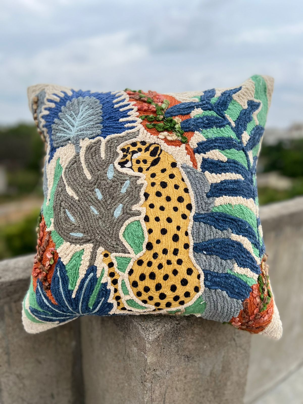 Animal embroidered cushion cover