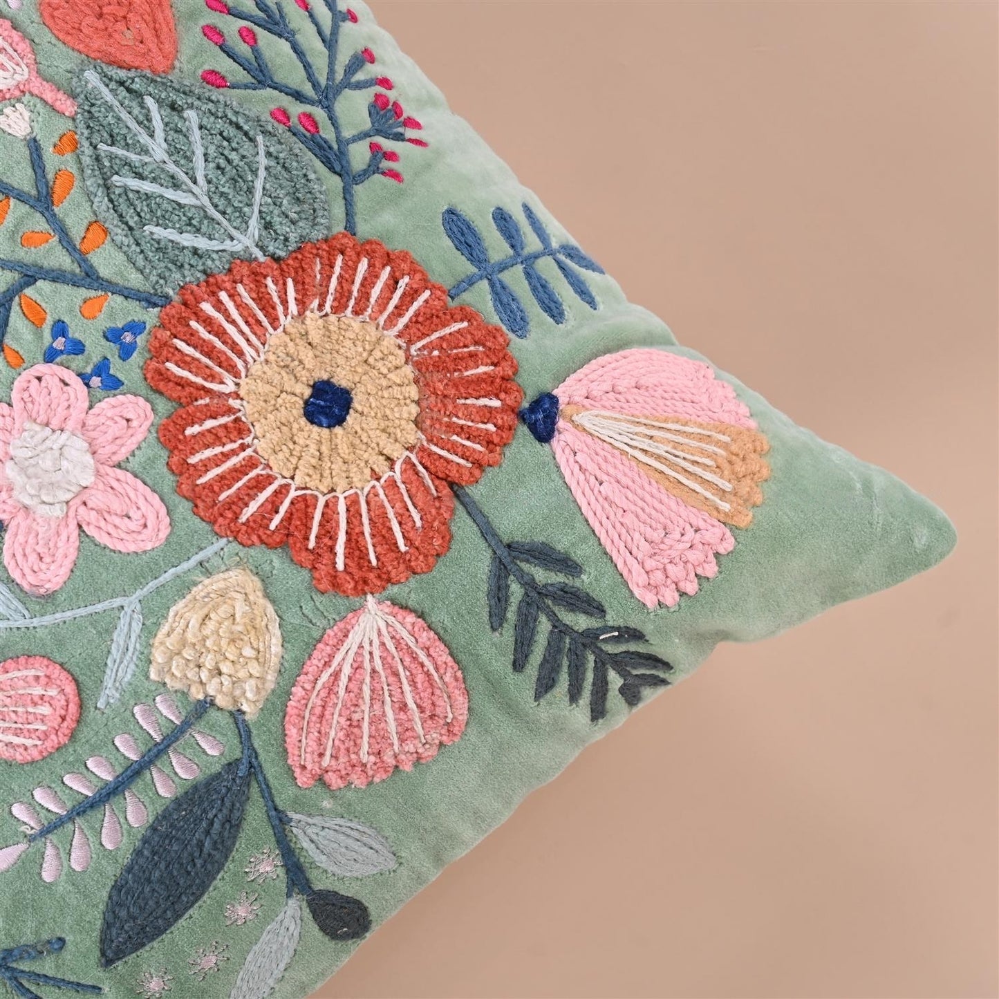 Green Velvet embroidered cushion cover