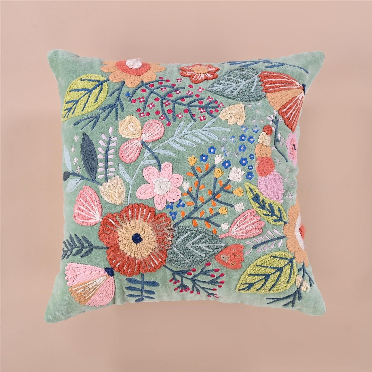 Green Velvet embroidered cushion cover