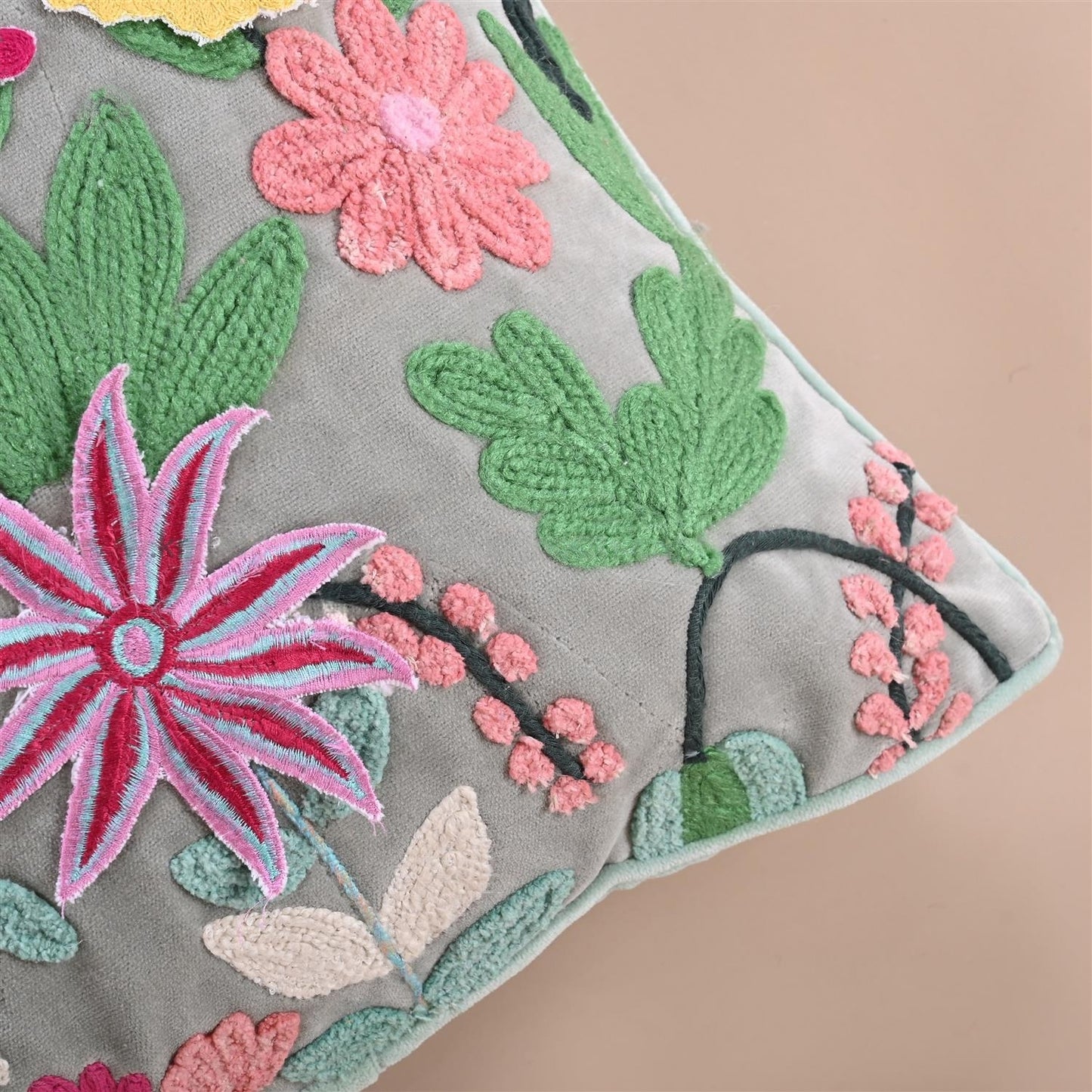 Grey Velvet embroidered cushion cover