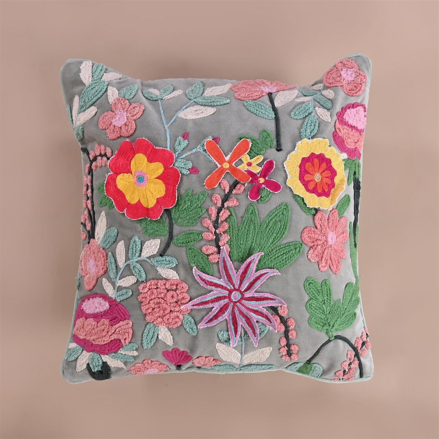 Grey Velvet embroidered cushion cover