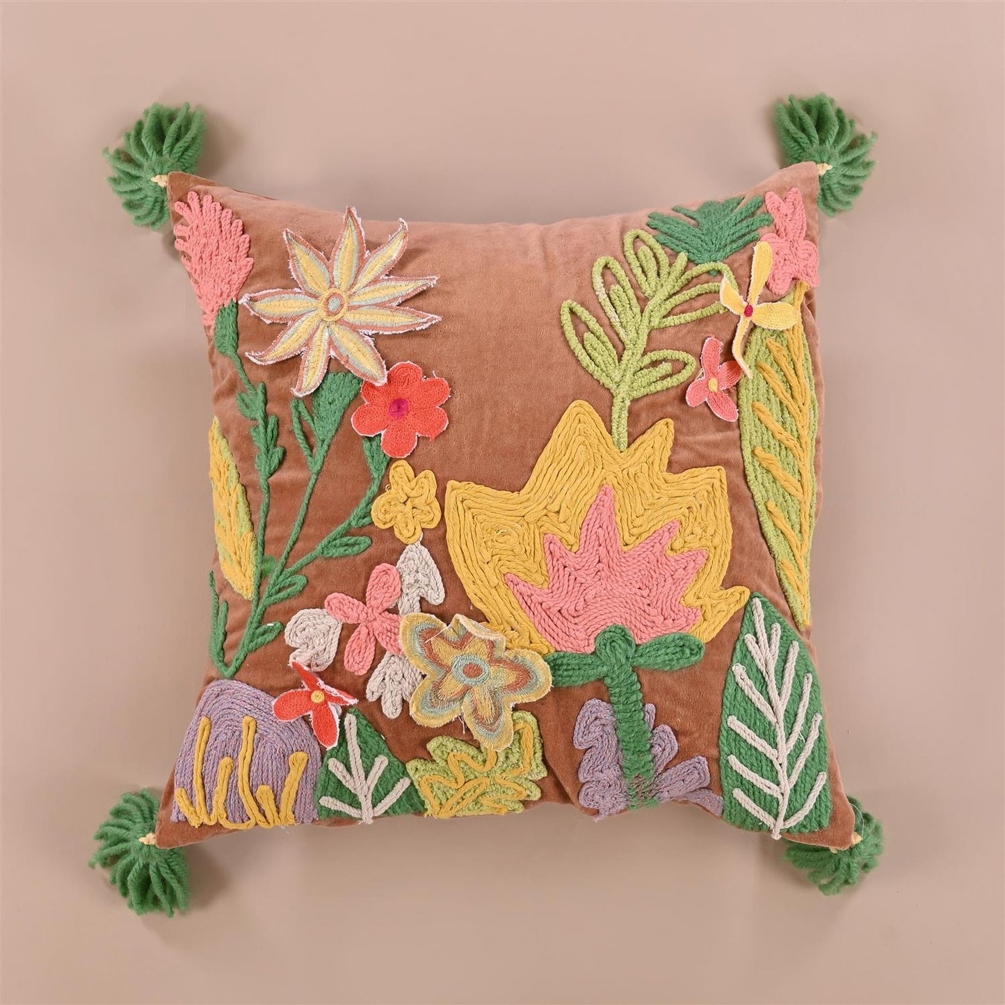 Velvet Embroidered floral cushion cover