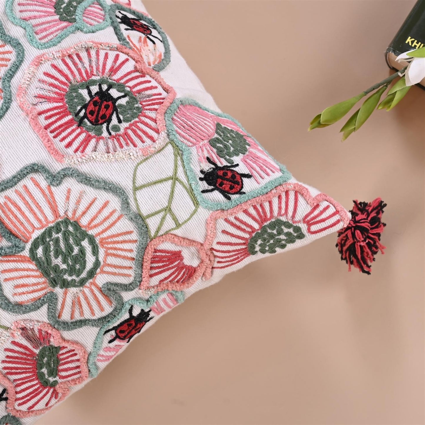 Flowery Embroidered Cushion cover