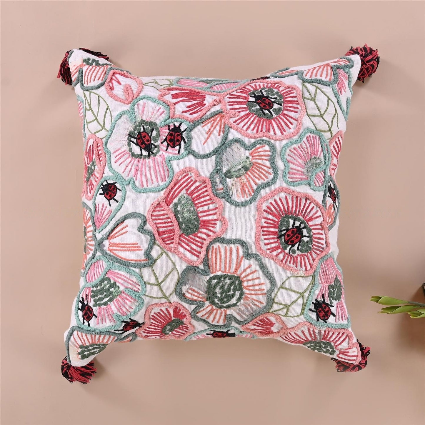 Flowery Embroidered Cushion cover