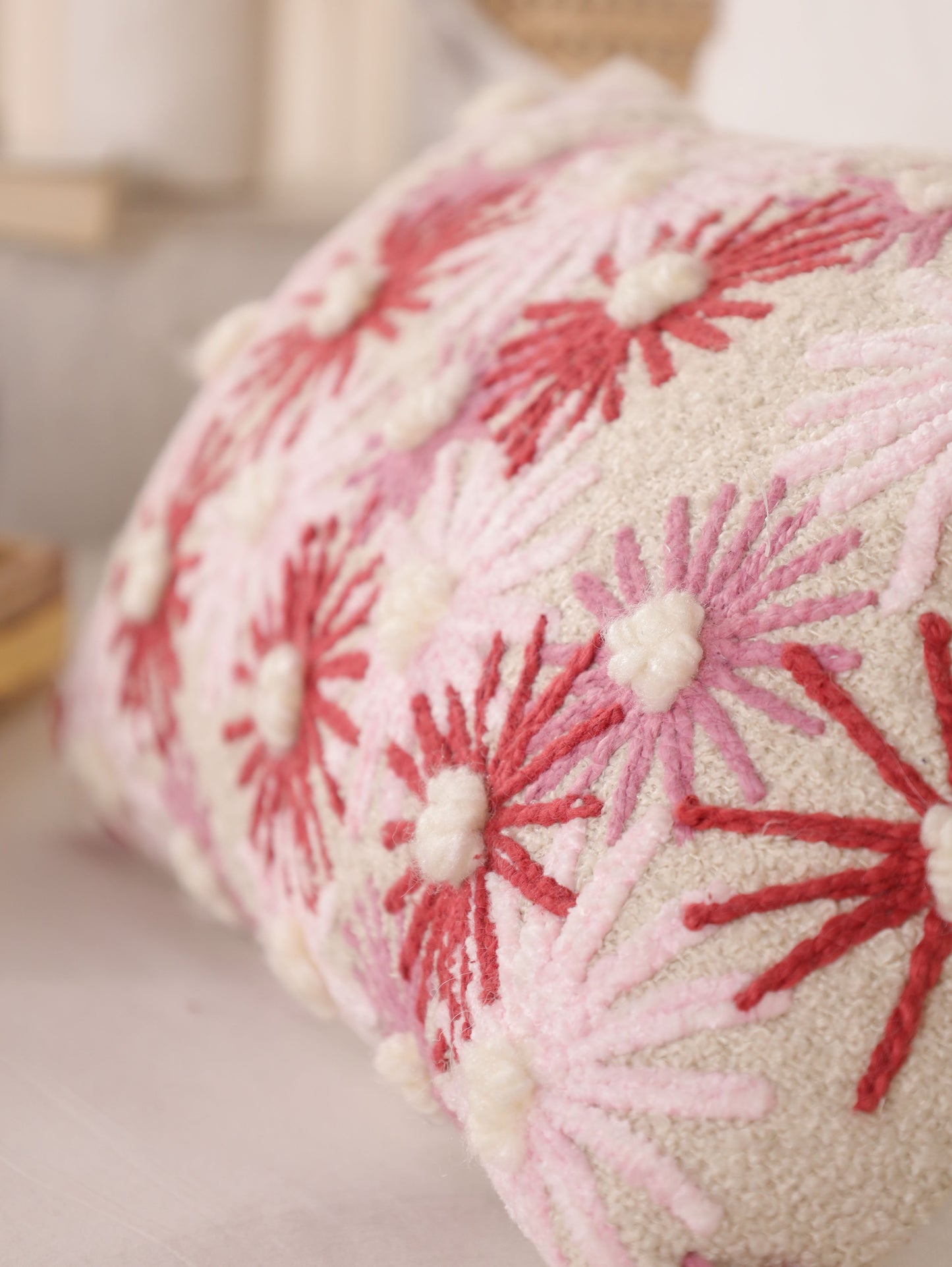 Red flower embordered cushion