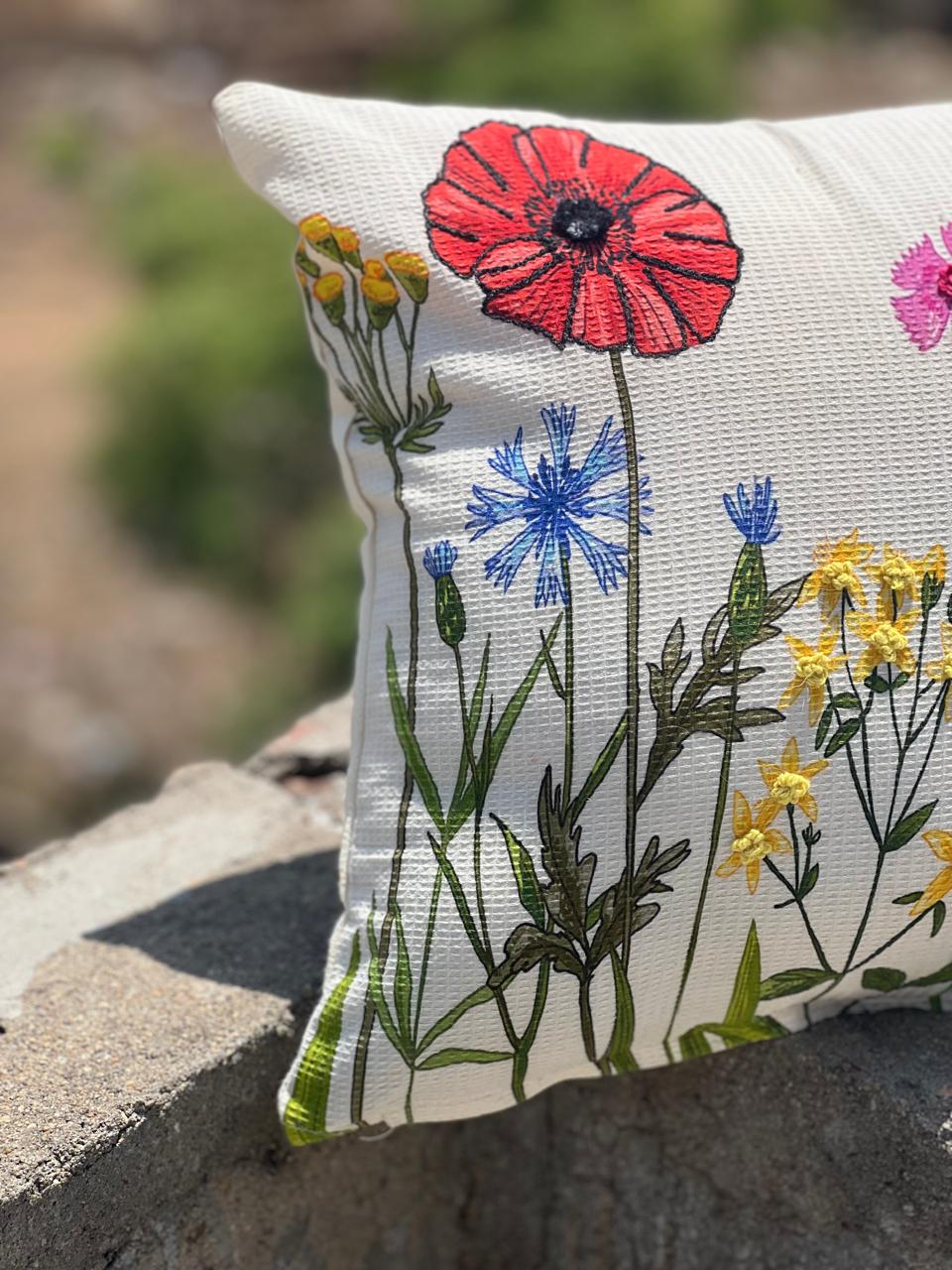 Spring embroidered cushion cover