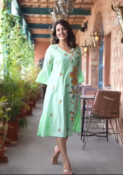 Beautiful Nature inspired A-Line dress with Ruffle sleeves