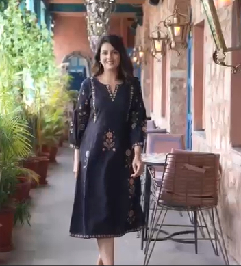 Beautiful Boho Chic Black Embroidered A-line Dress