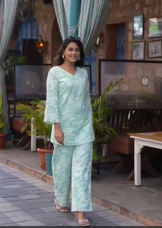 Beautiful Green Chiken Embroidered Co-ord Set