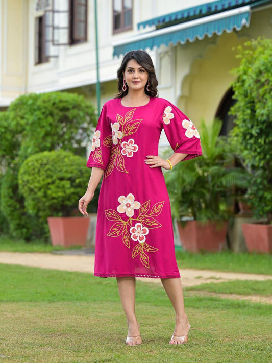Pink embroidery floral dress