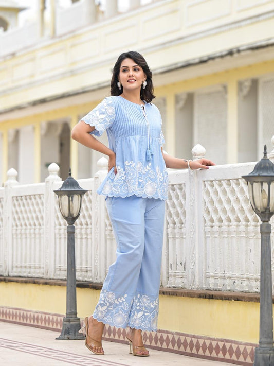 Blue Embroidered Co-ord Set