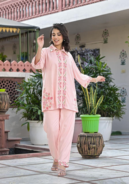 Beautiful Pink Embroidered Co-Ord Set