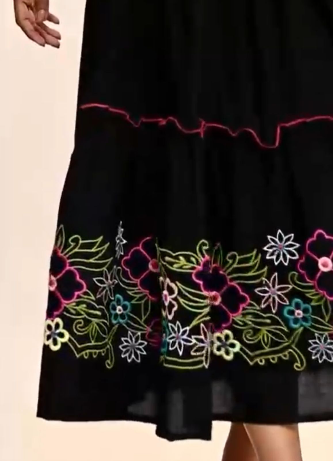 Black Boho Long Dress With Floral Embroidery Dress