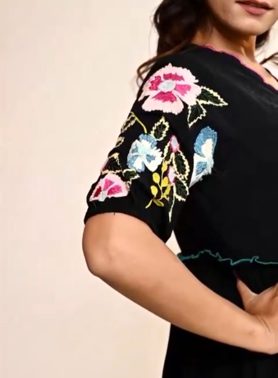 Black Boho Long Dress With Floral Embroidery Dress