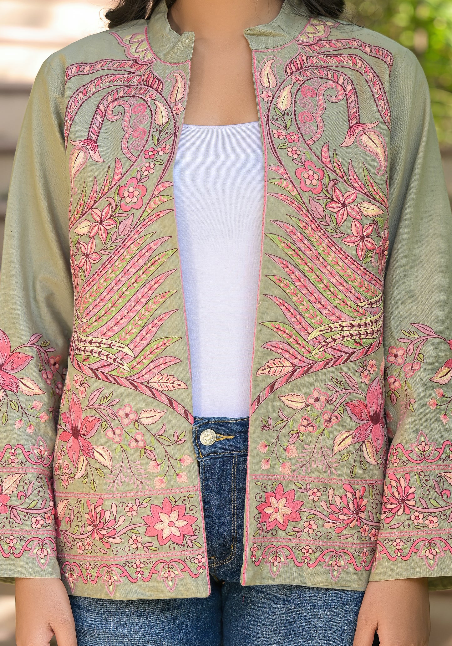 OLIVE GREEN EMBROIDERED JACKET
